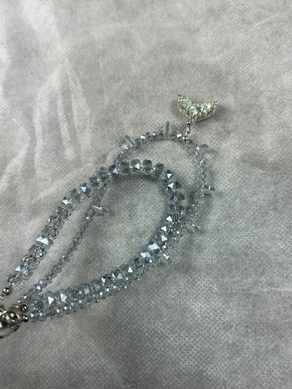 Silver-Tone Light Blue Crystal Multi-Strand Necklace with Mermaid Tail Charm